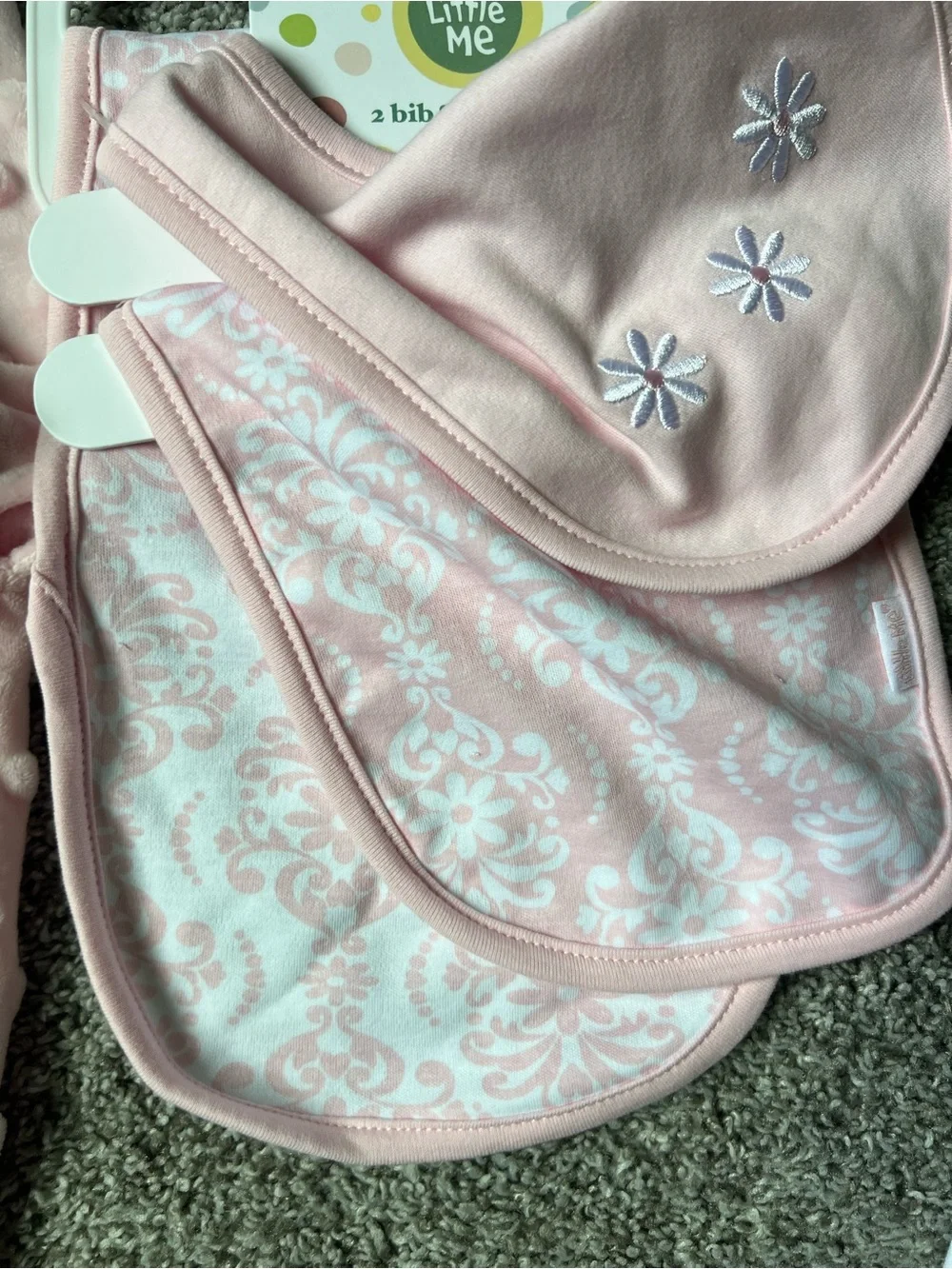 Little Me Pink Minky Swaddle Blanket with Matching Bib Set